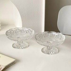Elegant Glass High-legged Fruit Tray Creative Small Dessert Candy Display Plate Front Desk European Style Polished Surface
