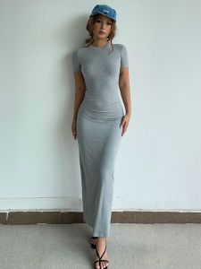 Slim Fit Short Sleeve round Neck Bodycon Dress Womens Fashion Ins Style Summer Dress Elastic Bandeau Mini Dress for Ladies