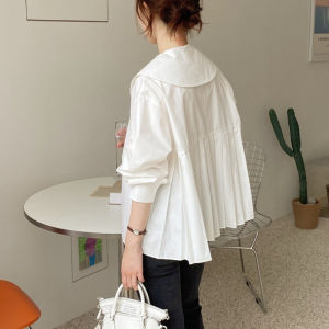 Chic Long Sleeve Doll Collar Shirt Womens Fashionable Design Sensation Niche French Style White Shirt Korean Loose Fit