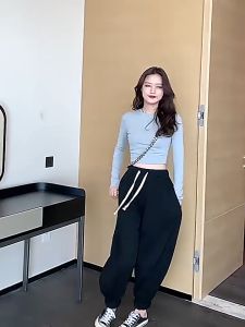 SUMMERTOP | BJ1749 Crop Top Atasan Long Sleeve Knit Wanita Kaos Baju Polos Slim Fit Lengan Panjang