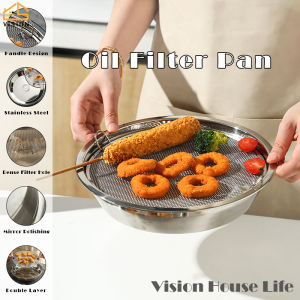 Vision 304 Stainless Steel Basin with Oil Strainer Sieve Oil Frying Grease Tray Filter Tray Household Draining Mesh Cooling Drainage Tray Draining Basin with Fried Oil Filter Basket