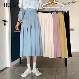 IELGY Retro French High Waist Thin Mid Length Pleated Skirt Covering Crotch Women