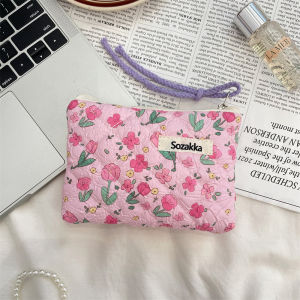 Large Capacity Floral Print Sanitary Napkin Storage Bag Card Holder Document Organizer Messy Coin Purse Rectangular Polyester