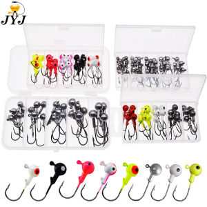 JYJ a box 1g 1.5g 2g 3g 3.5g fishing hook jig round head hook with mix colors fishing tackle hook for soft grub worm baits