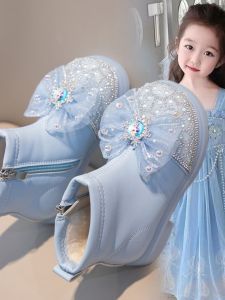 Princess Crystal Boots Fleece-lined Thickened Girls Boots Elsa Childrens Ankle Boots Autumn and Winter Little Girl Baby Shoes Western Style