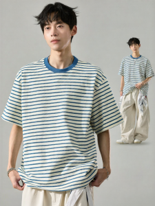 SZON | Short Sleeve Loose Fit Casual T-shirt Summer New Stripe Design