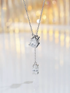 Queensun 18K Gold Lab Grown Diamond Necklace | Pear Marquise Tassel Adjustable Clavicle Chain Ins Style 马眼梨形培育钻石 可调节流苏锁骨链 日韩小清新风 for women /pendant for women/necklace pendant