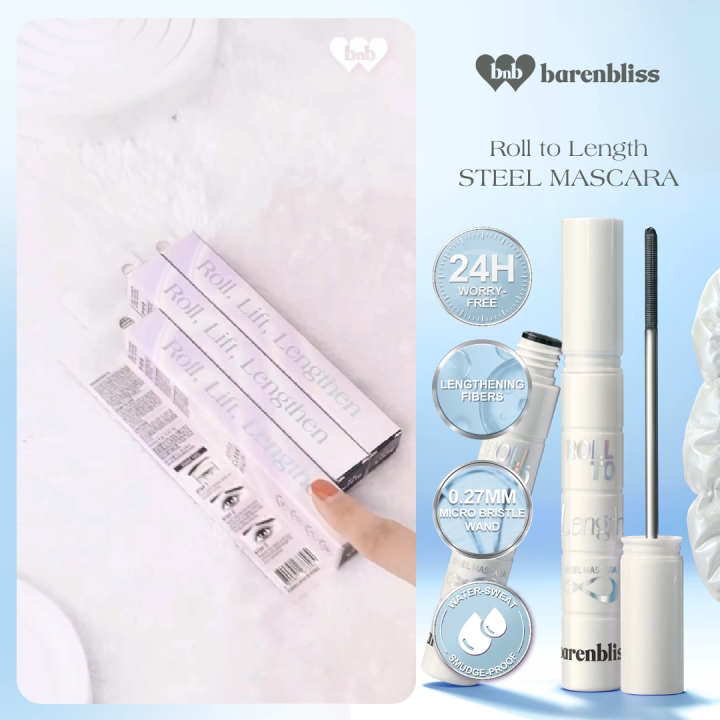 【NEW】barenbliss BNB Roll to Length Steel Mascara | 24-hour | Ophthalmologist Tested | Waterproof | Smudge proof | Lengthening & Fiber mascara | Worry-free mascara | 0.27mm Lash-Width Bristle | 0% Alcohol | Cruelty-Free | Vegan-Friendly