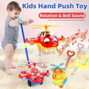 Kids Hand Pushing Walker Toy with Bell Sound Push and Pull Toy Wheel Car Walker Toy