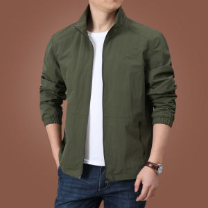 Spring Autumn Mens Lightweight Casual Jacket Breathable Quick Dry Stand Collar Top Polyester Fabric Standard Fit Fashion Urban Style