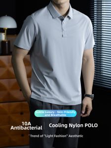 PERDONTOO | Premium Skin-friendly Cool Feeling Antibacterial Mens Polo Shirt Short Sleeves Four-button Flat Collar