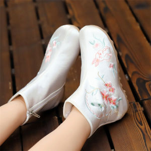Autumn Winter New Style Womens Fleece Lined round Toe Fashion Boots Hanfu Shoes Childrens Shoes Traditional Chinese Cotton Slippers