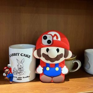 💗Internet celebrity trend+In stock+COD Cartoon Stereoscopic Marios Phone Case for IPhone 15 14 13 12 11 Pro Max 14 Pro Anti-fall Silica gel Soft Back Cover Funda