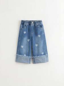 Marc&Janie | Trendy Cuff Love Pattern Denim Straight Leg Jeans