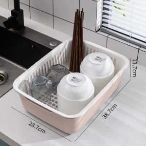 Kangfeng | New Double Layer Kitchen Draining Basket for Dishes and Cutlery Rectangular Plastic