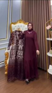ANFAF - Dress Arimbi Set Outher 2IN1 Brokat Baju Lebaran Kekinian Busana Muslim Gamis Brukat Pesta Kondangan Terlaris Terbaru