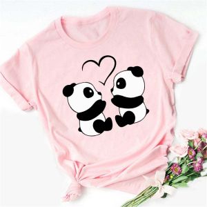 Maycaur Summer Women T Shirt Loose Tops Cute Panda Heart Print Short Sleeve Female Loose Casual T-shirt Ladies Top Tee