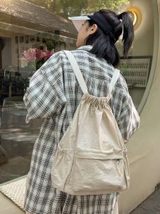 Casual Lightweight Drawstring Pocket Backpack Nylon Sling Bag Simple Folded Draping Feeling Student Backpack for College Girls