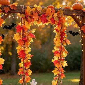 175CM Fall Artificial Maple Leaf Fall Maple Leave Vine Wall Hanging Garland Decoration for Home Garden Halloween Christmas Gifts
