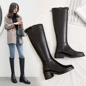 MoneLinda Long Boots Knee-high Rider Style Thick Heel Short Statured Womens Horse Riding Boots Outdoor Sports Shoes