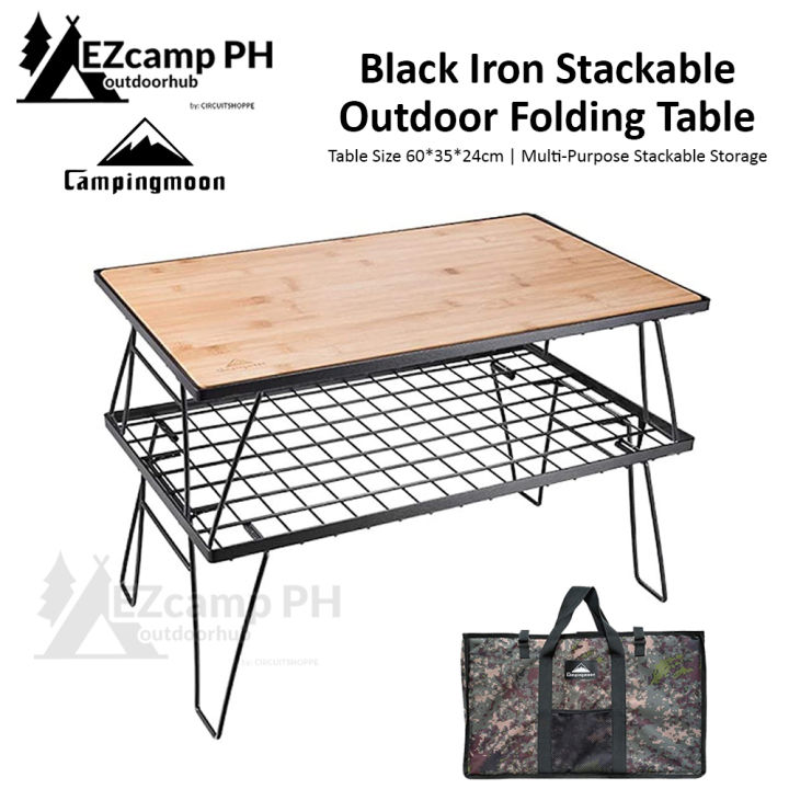 CAMPINGMOON MultiPurpose Portable Folding Table Black Iron Stainless