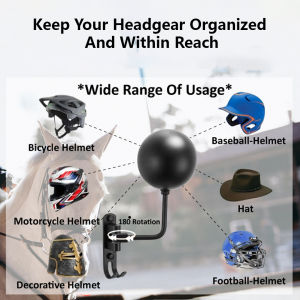 180° Motorcycle Helmet Rack Wall Mounted Metal Motorcycle Helmet Holder With 2 Hooks Helmet Hanger for Motorcycle Bike Coats Cap
