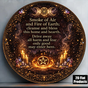 CIFbuy | 2D Vintage Metal Sign Round Wooden Plaque Smudged Air Earth Fire Purification Blessing Home Hearth Decor Altar Magic Ritual O