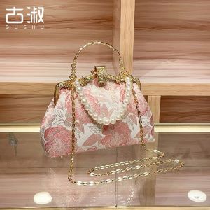 Elegant Floral Hairpin Bag Chinese Style Cheongsam Hanfu Wedding Evening Handbag Soft Square Bag Double Strap Lock Buckle