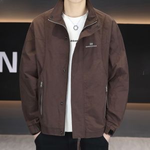 HENGYUANXIANG | Casual Stand Collar Jacket For Men Spring Autumn Trendy Versatile Workwear Outerwear Youthful Energy Cotton Nylon Zipper Decor