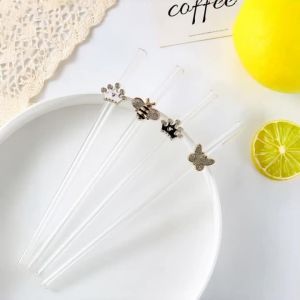 Double Color Crown Bee Butterfly Glass Straw Transparent Bendable Straws Home Kitchen Decor Birthday Gift Party Supplies
