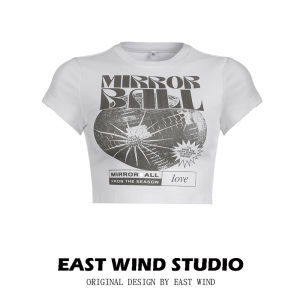 Slim Fit Short Sleeve T-Shirt Womens Casual Print Street Style Cotton Polyester Blend Summer Top East Wind American Retro