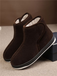 Giày Vải Cotton Lót Lông Cừu Dày Đến Đầu Gối Cho Nam Mùa Đông Giày Đế Bằng Đế Cao Su Chống Trượt Ấm Áp Thoải Mái Dùng Trong Nhà Và Ngoài Trời