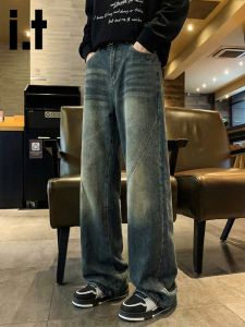 izzue | Quần Jeans Nam Quần Ống Rộng Phong Cách Mỹ Retro Mùa Hè