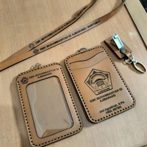 Name Tag Holder Kulit Asliii Id Card Castom Logo Gratis Desain