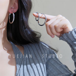 Fashionable Silver Large Circle Earrings Womens Elegant Mosquito Coil Tray Ear Clips Geometric Pattern Korean Style Jewelry