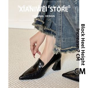 XIANNIWEI | Vintage Pointed Toe Thick Heel Women Loafer  Easy to Wear