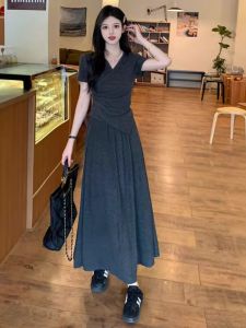 Plus Size Chubby Girl Flab Hiding Slimming Suit Dress Womens Summer Asymmetrical Short-Sleeved T-shirt Skirt Two-piece Set