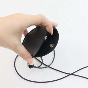 Portable Earphone Carrying Case Mini Leather Earphone Storage Bag with Lanyard For Biking Outdoor