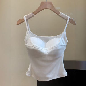 Pure Desire Short White Strap Vest Womens Fashion Slimming Base Layer Top Spring New Style Commute Style Inner Wear