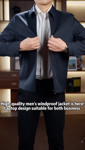 Mens zippered pocket bomber jacket POLO collar lightweight jacket Korean-style casual business jacket