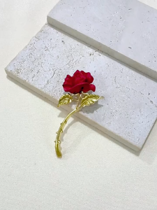 Parisian Red Rose Brooch Romantic Gold Flower Pin for Blazer & Top Heirloom Style Gift-worthy Accessory