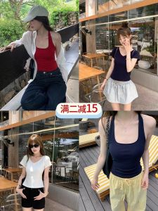 Holiday Cotton Blend Slim Fit Tank Top with Built in Pad Smooth Cool Lyrca Fabric Short Sleeve Comfortable Vest for Women