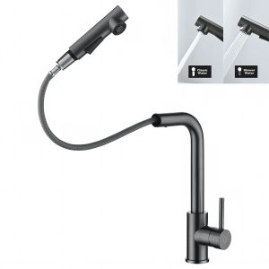 Kitchen mixer with pull-out shower 2 jets swiveling 360° pull-out shower kitchen faucet anthracite gray