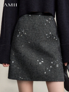 AMII | French Elegant Office A-Line Wool Blend Mini Skirt