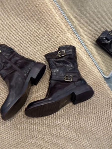 CAIZINI | Vintage Faux-Leather Round-Toe Zip-up Thick Heel Mid-Calf Ankle Boots