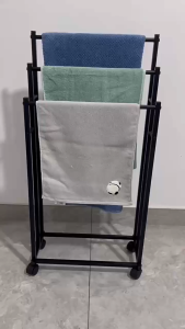 Bathroom Towel Rack Standing with Wheels 3 Layer Bathroom Storage Rack Drying Rack Outdoor Clothes Rack 360°Rotation Movable Towel Holder Non-Perforated Floor Towel Metal Storage Rack Floor Towel Rack Simple Balcony Storage Rack For Bathroom Bedroom