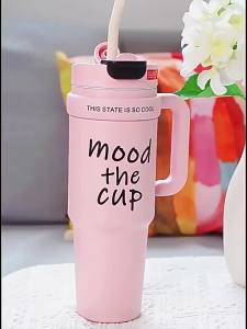 แก้วเก็บความเย็นมีหูจับ สแตนเลส316 พร้อมหลอด ฉนวนกันความร้อน ถ้วยกาแฟลวดลายประณีต Colorful Summer Series33oz