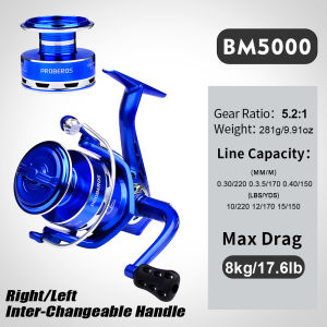 Proberos BM 1000-6000 Series Spinning Fishing Reel for Freshwater Saltwater Fishing Anti-Reverse with Front-Adjustable Drag