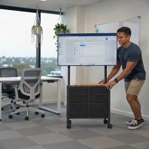 Movable Adjustable Rolling TV Stand with Screen Rotation and Height Adjustment