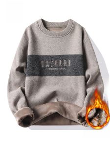 ROMON | Lormen Mens Round Neck Fleece Lined Knitwear Winter Thick Warm Casual Loose Fit Knitted Base Shirt Fashion Urban Style Long Sleeve